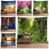 Nature Forest Waterfall Sea Tapestry Wall Background Cloth Tree Hole Stove HD Hanging Cloth Large Size Tapestry Home Decor