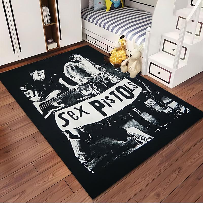 "Black White Sex Pistols Theme" suitable as a non-slip mat for the living room or bedroom sofa