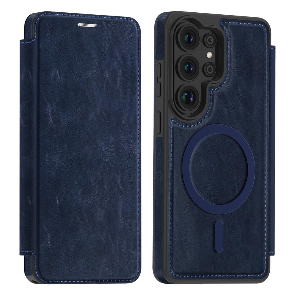 Деловой кожаный флип-кейс для Samsung Galaxy S25 S26 Ultra S25 Edge A56 A36, магнитный Magsafe, встроенный слот для карт, задняя крышка из ПУ