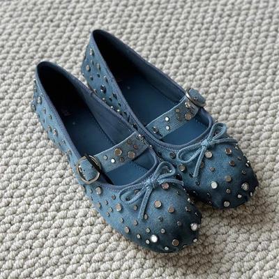 Заклепки, заклепки, балетки, балетки, женские балетки, танцевальная обувь, повседневные мокасины, женские эспадрильи на плоской подошве, туфли Мэри Джейн, синие