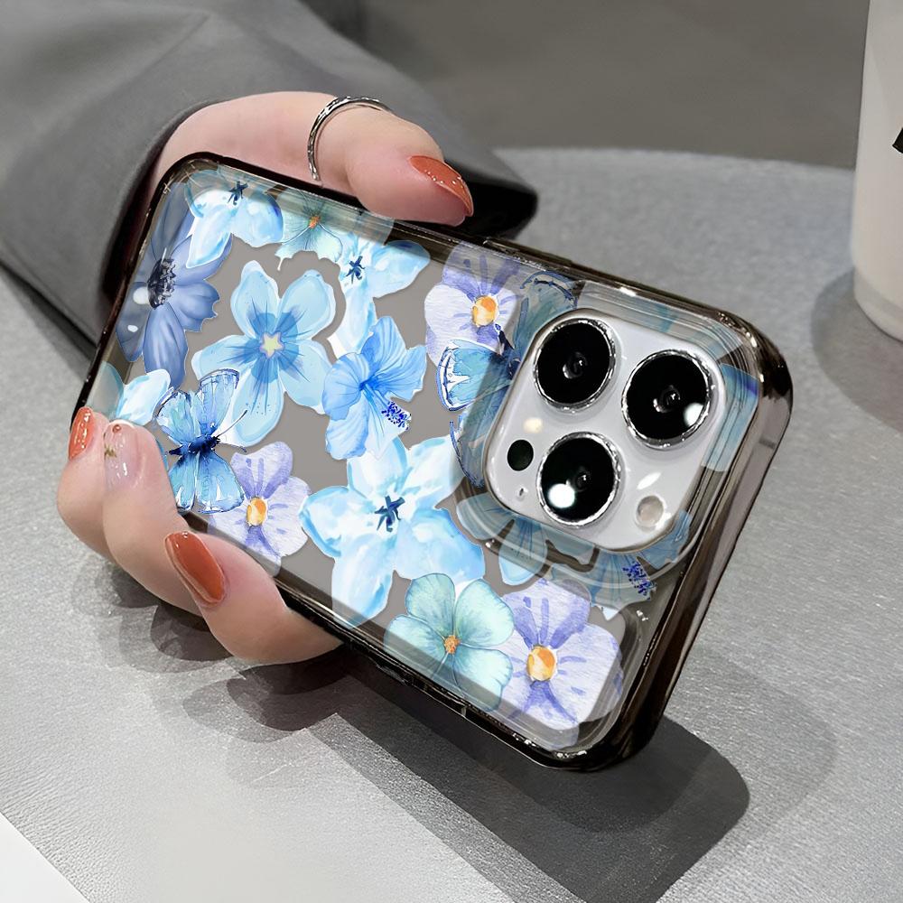 Чехол для телефона с синими цветами для iPhone 17 16 15 14 Plus 13 12 11 Pro Max Задняя крышка 16 17 Air Soft Чехол для телефона Защитный чехол