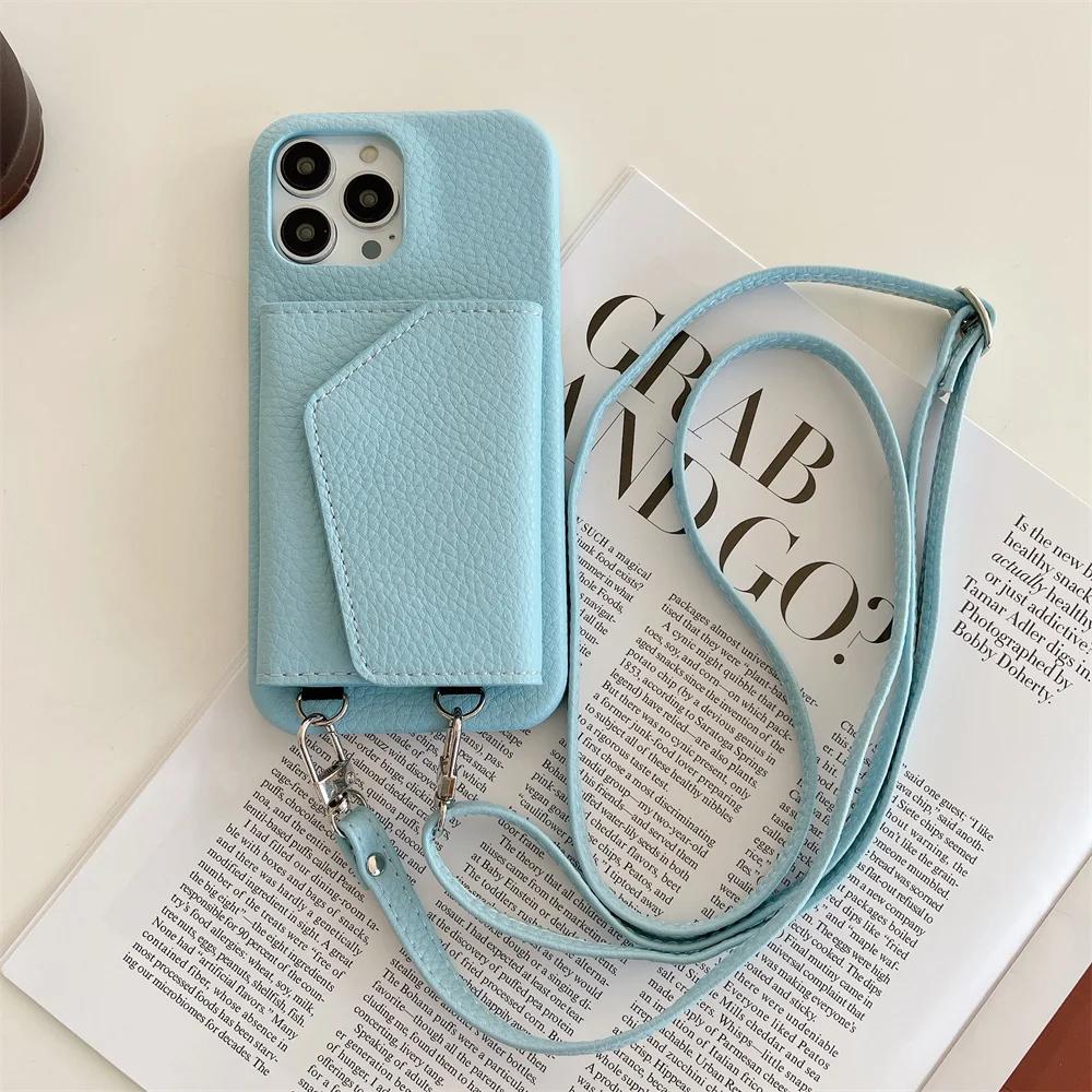 Leather Crossbody Lanyard Wallet Phone Case for IPhone 15 14 13 12 11 Pro Max Mini X XR XS Max 8 7 Plus SE 2 3 Card Holder Cover