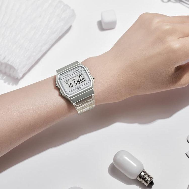 Casio Цифровая серия Квадратные Милые Желейные Кварцевые Часы Женские Часы Белые F-91WS-7