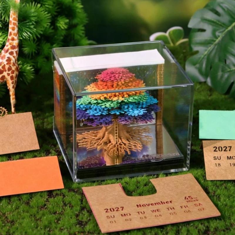 Space-saving 3D Tear-away 2027 Desk Calendar with LED Light for Neat Desks