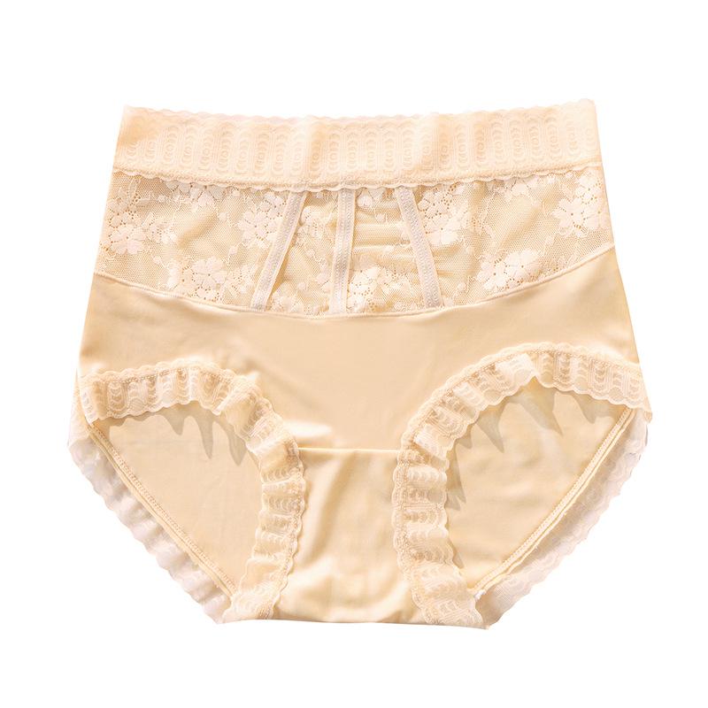 Plus Size Women's High-Waisted Lace Seamless Briefs – Breathable, Tummy Control, Hip Lift, Antibacterial Crotch.