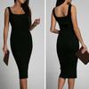 Женское платье-футляр с квадратным вырезом, однотонное облегающее эластичное летнее платье без рукавов, платье для свиданий