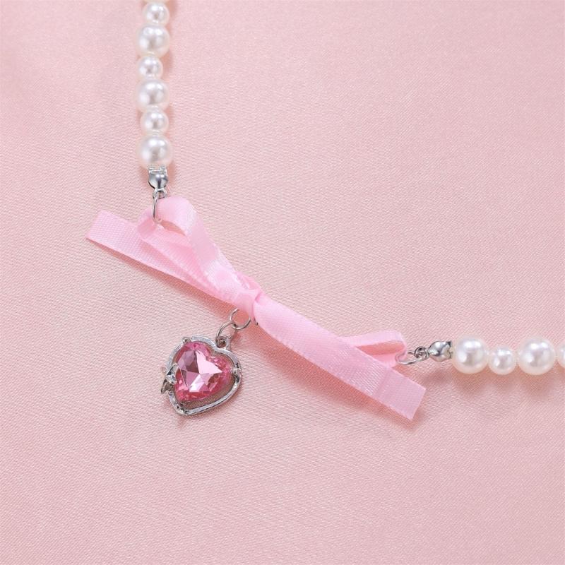 Элегантное ожерелье с подвеской в виде сердца и банта из жемчуга для женщин, милое универсальное ожерелье с подвесками, модные ювелирные изделия, подарок