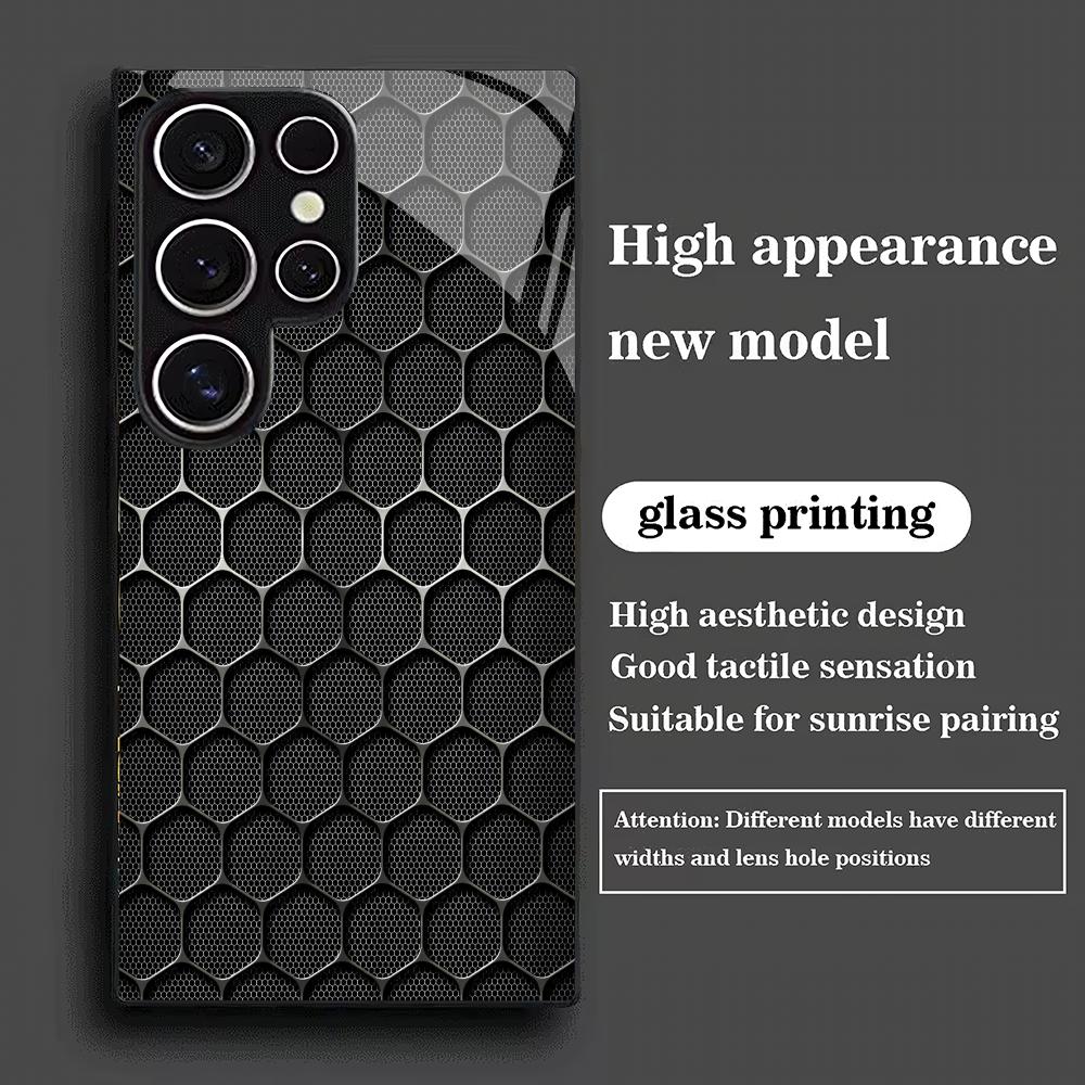 Чехол для телефона из закаленного стекла с сотовым рисунком, подходит для Samsung Galaxy S26 S25 S24 S23 S22 S20 FE/Ultra/Plus, защита от отпечатков пальцев