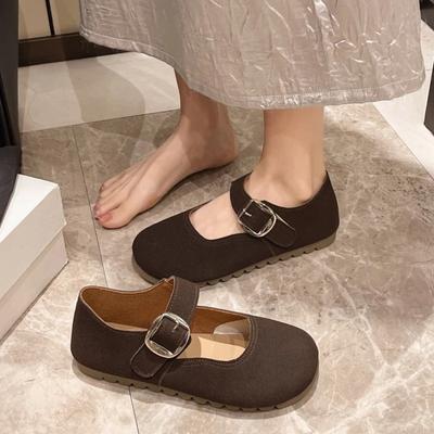 Мода 2024 года, новые модные однотонные универсальные женские туфли с неглубоким носком, однотонные, удобные, с плоским дном, с однострочным ремешком-пряжкой
