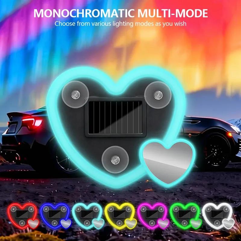 Easy Installation Dual Heart Shape Wireless Car LED Heart Light Suction Cup Solar Powered Soft Illumination Car Neon Light