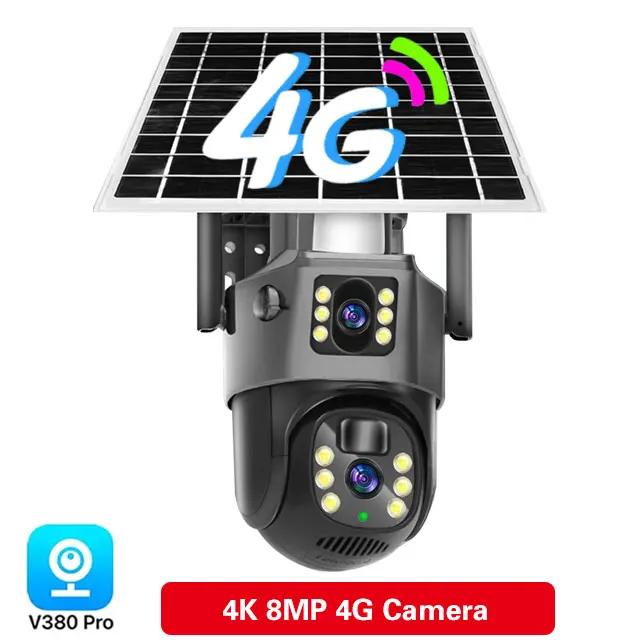 Новая 4K 8MP 4G SIM-карта с солнечной батареей, уличная беспроводная Wi-Fi IP-камера, двойной объектив, двойной экран, защита, наблюдение, видеонаблюдение