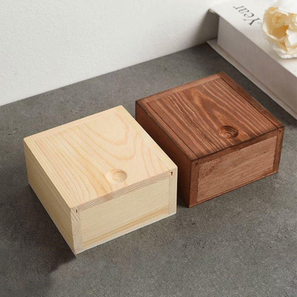 Natural With Slide Top Card Keeper Wooden Box Jewelry Organizer Case Storage Box Beads Container