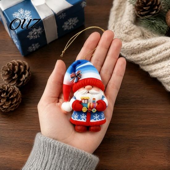 Modern Christmas Home Accents Colorful Santa Gnome Ornaments, 2D Flat Acrylic Hanging Mantel Garland Decor Pendant for Xmas Tree, Mantel, Wreath,