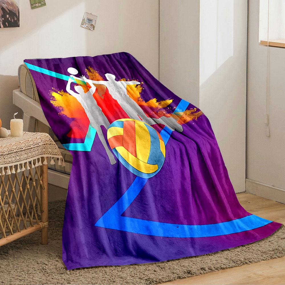 Two players in action with a colorful volleyball and abstract accents. for all seasons blanket lunch break throw gift
