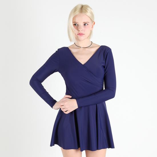 Слитный купальник с длинным рукавом, темно-синий