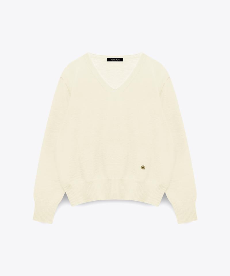 MARIE CLAIRE Whole Garment Wool V-Neck Knit (Mafckn18Miv)