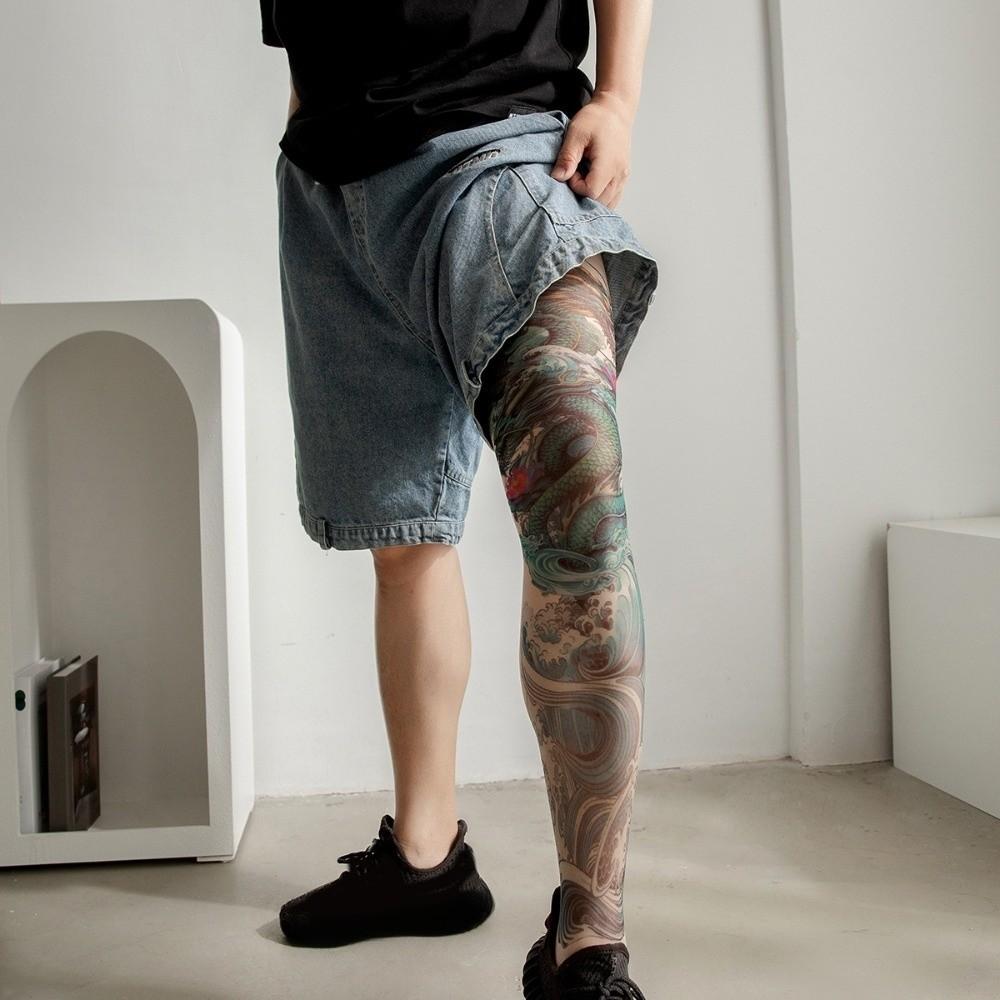 Elastic Full Leg Tattoo Socks Japanese Style Sun-proof Socks Flower Fake Tattoo Socking Unisex