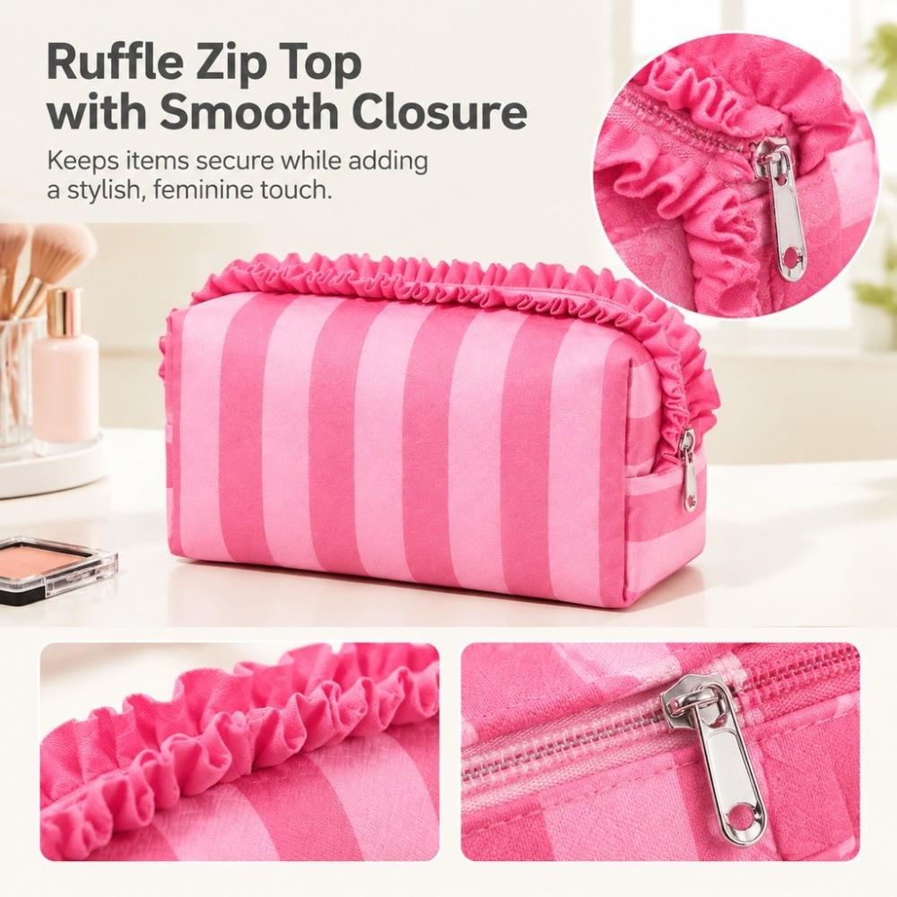 Large Capacity Cosmetic Bag Ruffle Makeup Organizer Multipurpose Storage Bag Bathroom