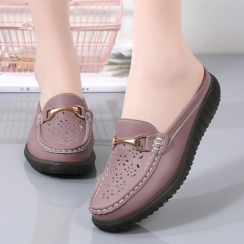 Casual Single Shoes Women's Summer Breathable Non-slip Half-drag Mother Shoes Soft-soled Comfortable Hole Shoes Doudou Shoes