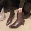 Fashion Small Heel Booties Autumn New Pointed Toe Rear Zipper Anti-Slip Wear-Resistant Cotton Boots