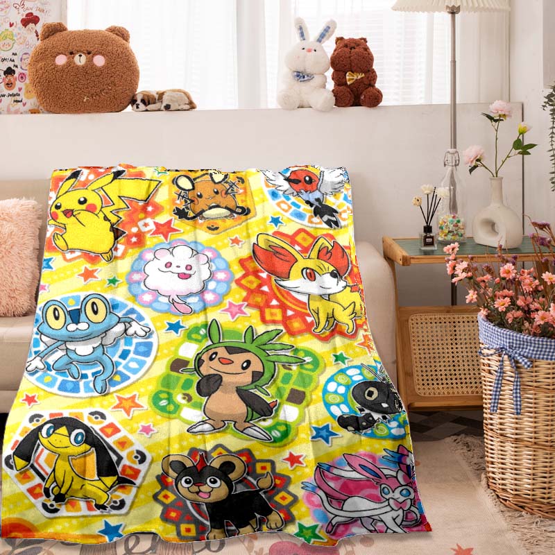 2026 New1PC Pokémon Pikachu Pattern Blanket Warm Soft Fluffy Kids and Adults Sofa Bed Throw Blanket Outdoor Travel Camping Luxur