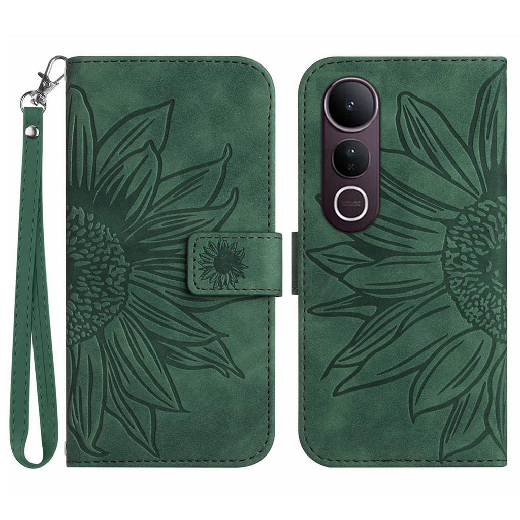 For vivo V50 Lite 5G Case Sunflower Imprint Leather Wallet Phone Cover with Wrist Strap