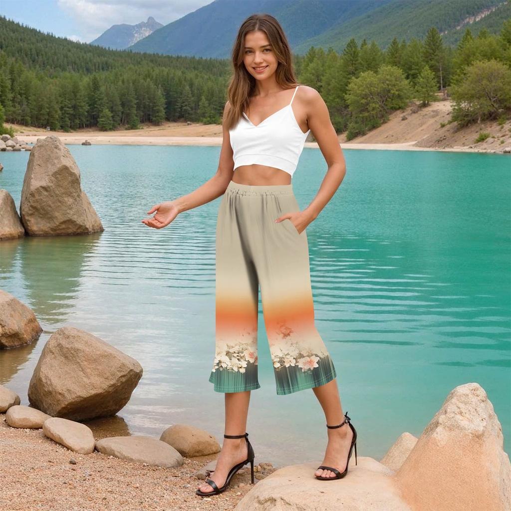 Женские повседневные брюки с принтом и высокой талией, тренировочные брюки, брюки 3/4