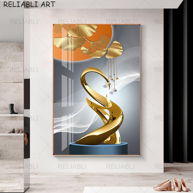 Абстрактные красочные принты с листьями гинкго билоба, современная картина на холсте, HD настенный художественный постер для гостиной, галереи, украшение для дома