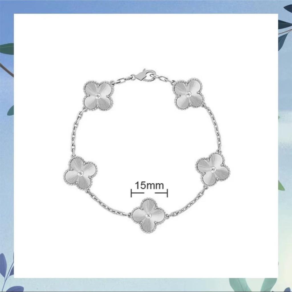 Браслет с четырехлистным клевером и пятью цветами, женский, 18k, с цветком удачи, с белым перламутром