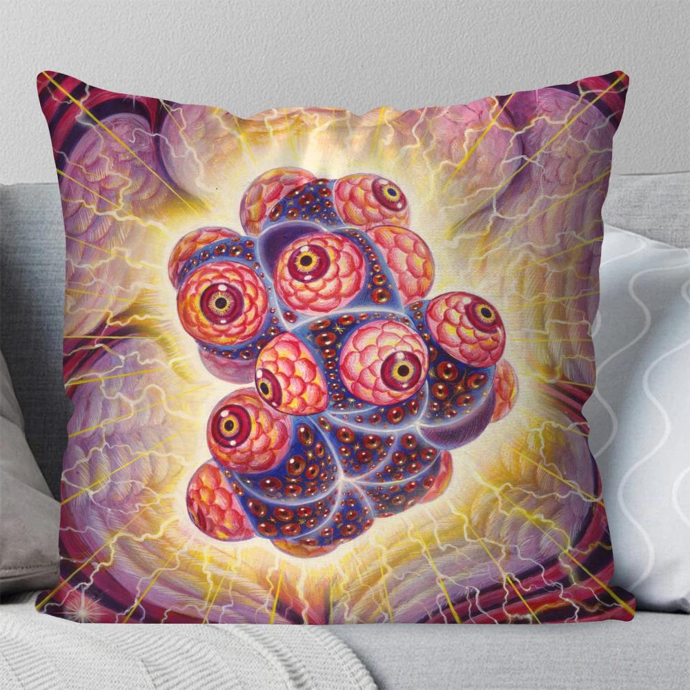 A- Alex Gray Trippy Psychedelic Pillow Case Square Pillow Bedroom Sofa Leisure Comfort Cushion Living Room Home Decoration 40X40