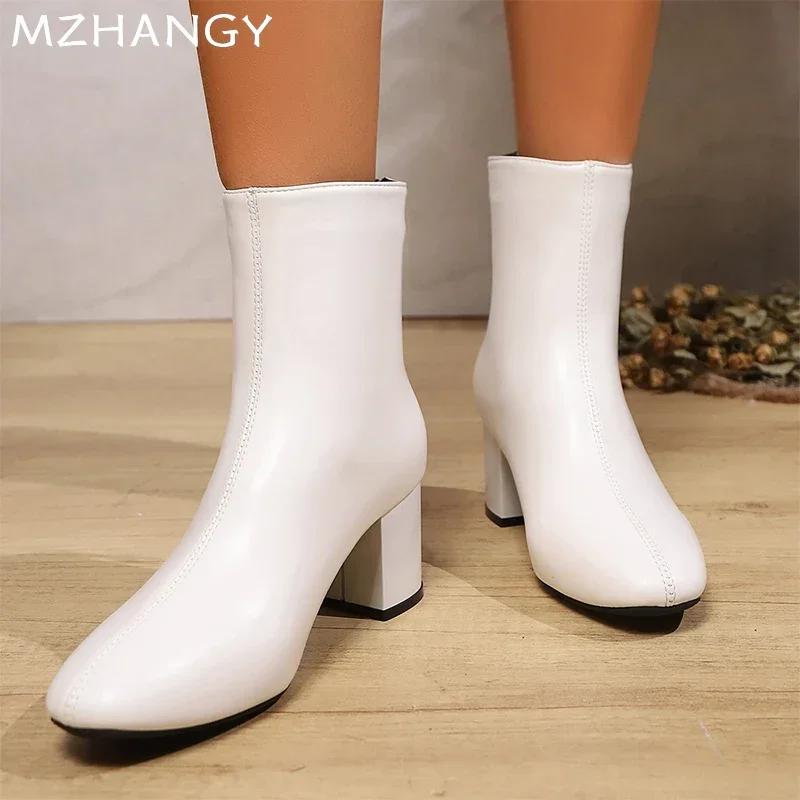 Модные женские кожаные ботильоны с острым носком, элегантные туфли на высоком каблуке, женская обувь 2025 года, трендовые зимние туфли-лодочки, ботинки челси, женские ботинки