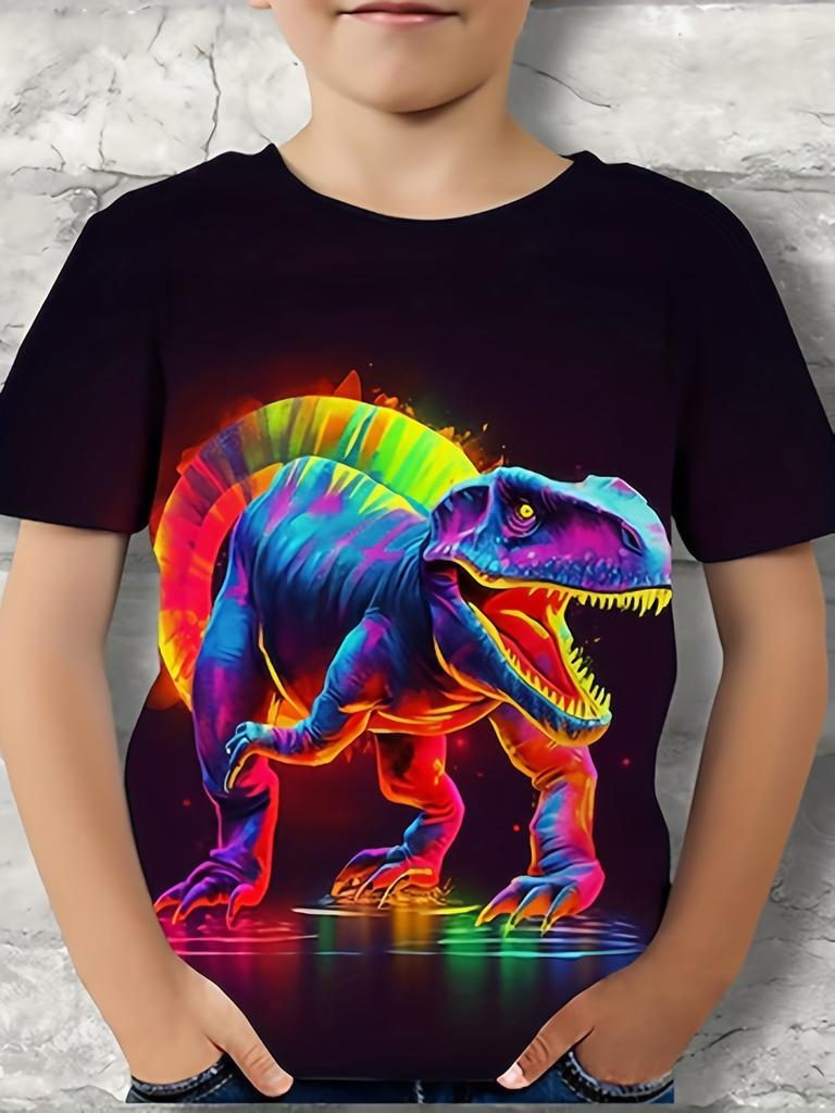 Детская одежда Футболка для мальчиков с коротким рукавом Детская футболка с принтом 3D-динозавра Повседневная детская летняя одежда Одежда для девочек Топы Футболка