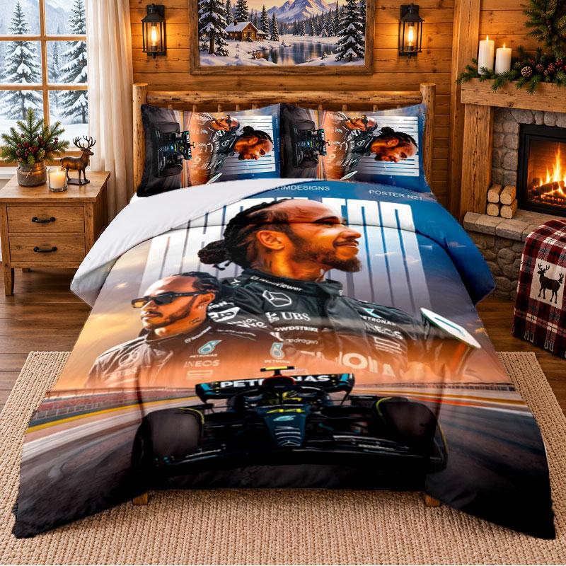 Lewis Hamilton Pattern Bedding 3Pcs Set Bed Sheet And Pillowcases For Indoor Bedroom