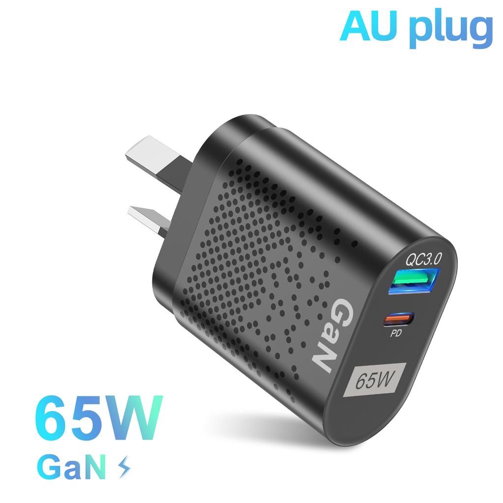 AU EU US UK Plug 65W GaN Charger Tablet Laptop Fast Charger USB Type C Quick Charger Mobile Phone Charger For iPhone POCO