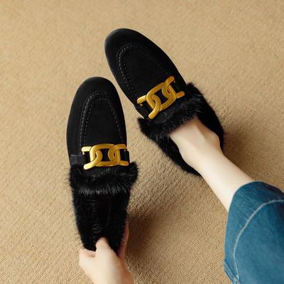 Модные НОВЫЕ Зимние Женские Туфли из Овечьей Замши для Женщин с Круглым Носком и Низким Каблуком, Туфли Слипоны, Черные Женские Лоферы, Теплые Плюшевые Туфли