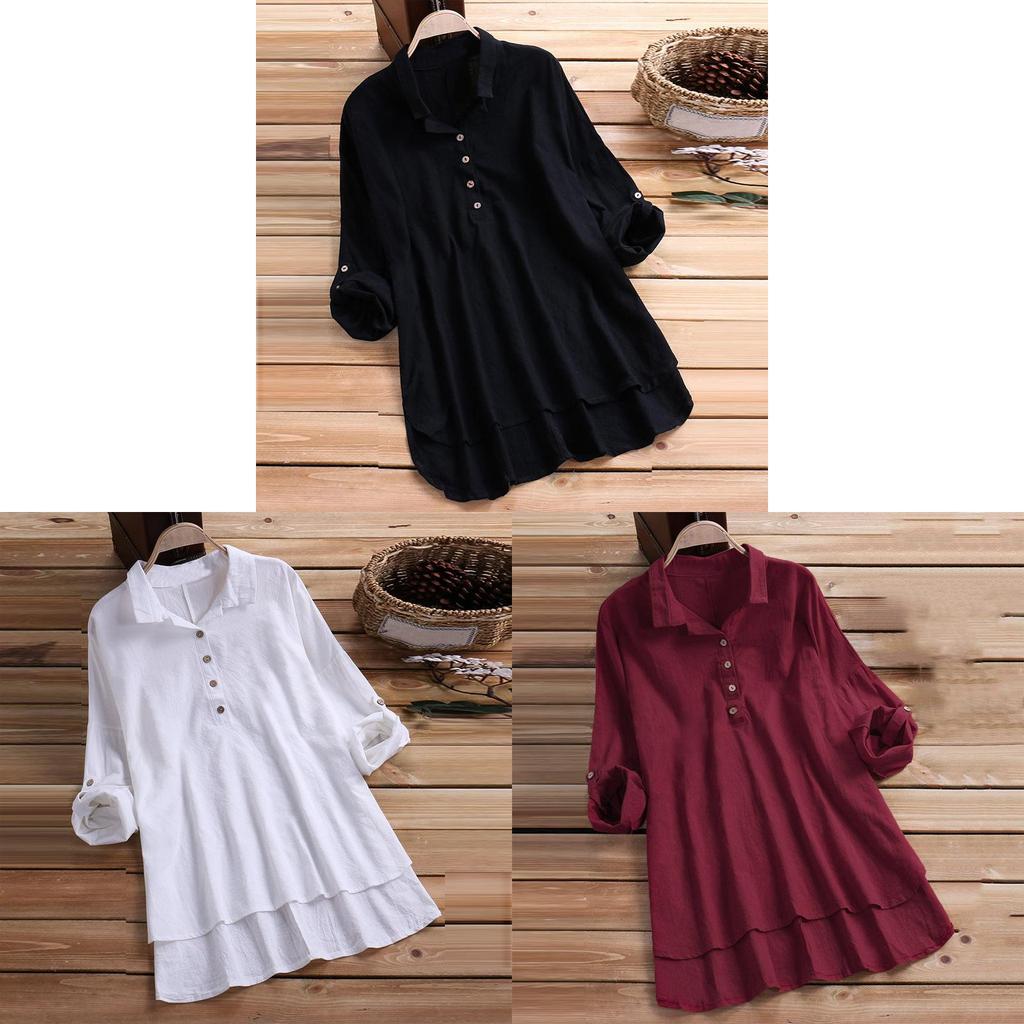 Cotton Linen Blouse With Pockets For Casual Office Wear