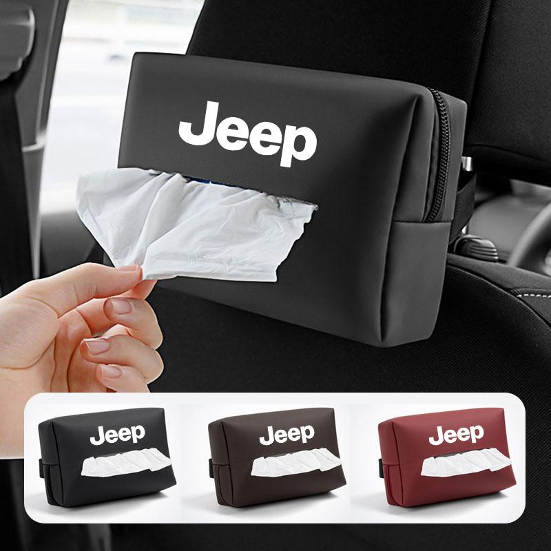 AIY5 Car Tissue Box Leather Paper Towel Storage Bag Accessories For Jeep Grand Cherokee Wrangler JK Gladiator Compass Renegade Recon