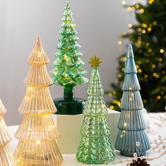 Светящаяся стеклянная рождественская елка, настольная светящаяся рождественская елка, фигурка для рождественского домашнего праздника, центральный элемент, настольный декор для каминной полки
