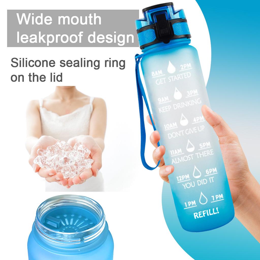 Large Water Bottle With Motivational Time & Removable Strainer, For Fitness, Gym And Outdoor Sports