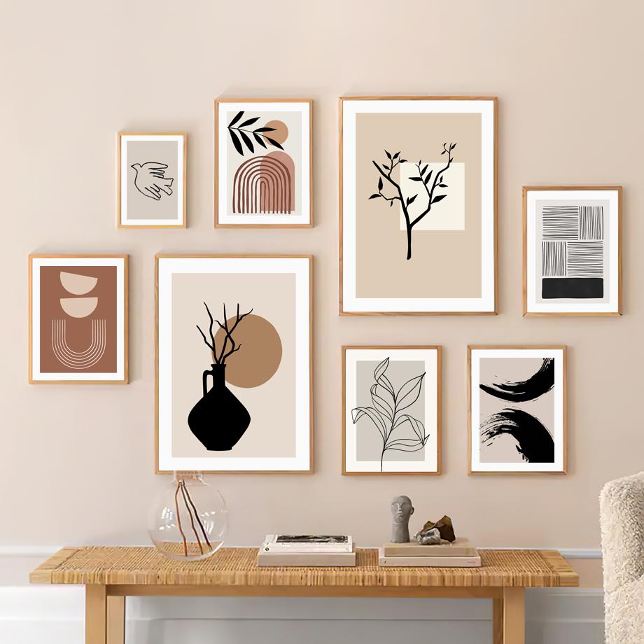 Абстрактные Бохо Радуга Ваза Растение Лист Линия Плакаты И Принты Холст Картина Скандинавские Настенные Картины Для Декора Гостиной