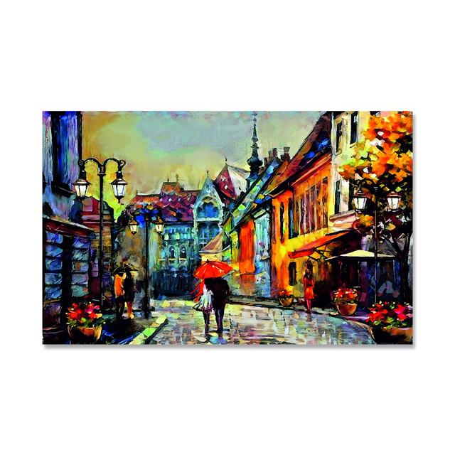 Большой размер Ретро картина маслом напечатанные холсты Плакаты с видом на улицу Парижа Пейзаж Пары Настенные картины для декора гостиной