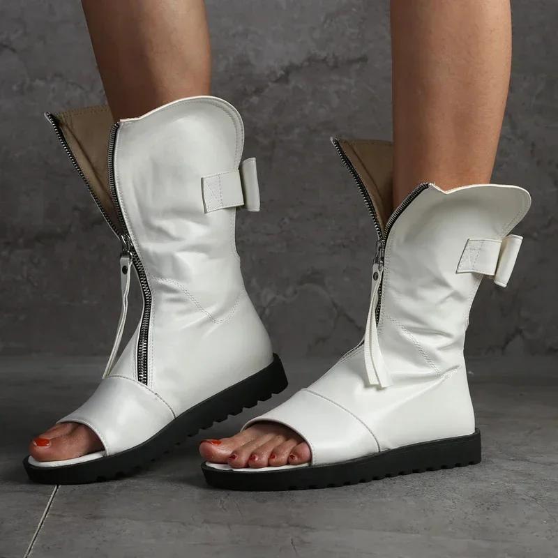 Модные черно-белые сандалии-гладиаторы на плоской платформе с открытым носком, женские летние ботинки, женская повседневная обувь, сандалии женские, сандалии женские