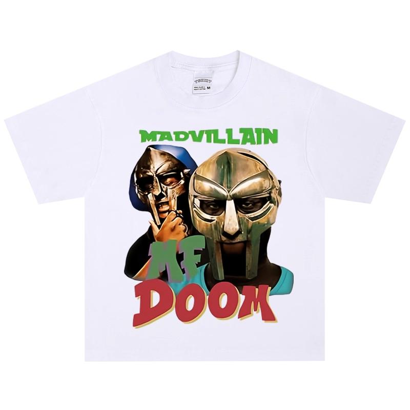 2026 Футболка MF Doom Хип-хоп Рэп Маска Ретро Американский Уличный Тяжелый Хлопок Короткий Рукав Винтажный Модный Удобный