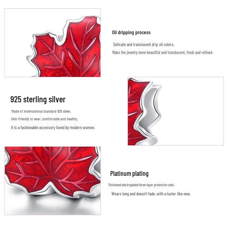 Серебро Ziyun S925 Красная Страсть Бусины в виде Кленового Листа Модные Масляные Листья DIY Ювелирные Аксессуары BSC335