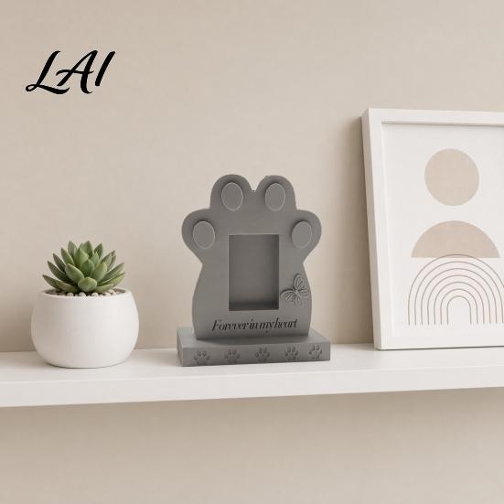 Pet Tombstone Ornament Dog Memorial Stone with Built-in Photo Card Slot 3D Butterfly And Pattern Paw Design Commemorative Ornament for Home