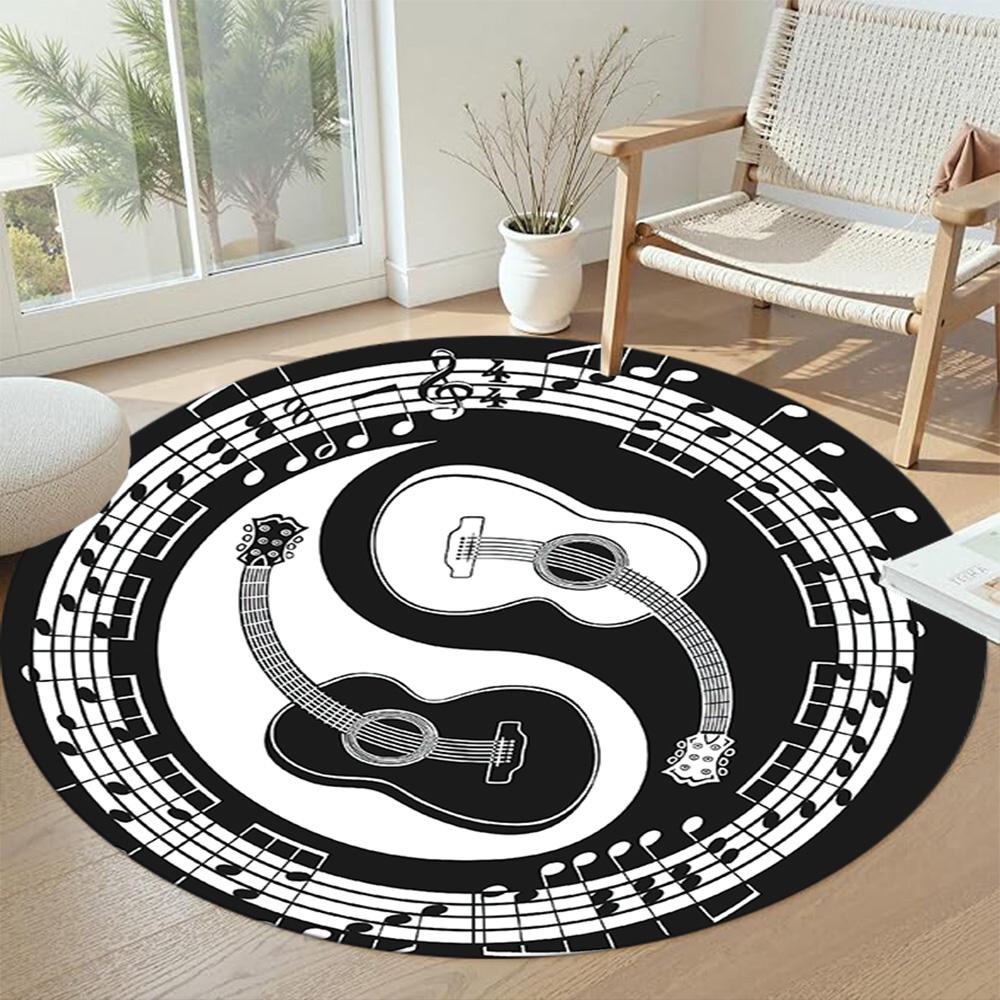 Music Note Round Floor Rug Design for Entryway Dining Room Hallway Study room Antislip Round Carpet Decorate Offices