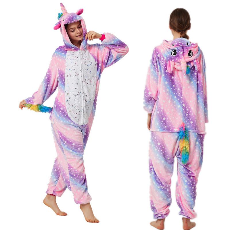 Animal Unicorn Onesies Kigurumi Pajamas Set Adult Unisex Costume Sleepwear Kids Winter Suit With Shoes
