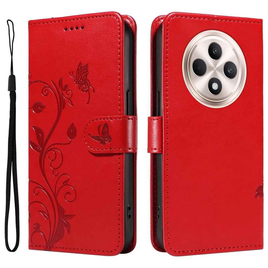 For Oppo Reno12 F 4G PU Leather Cases Flower Pattern Wallet Stand Phone Cover with Strap