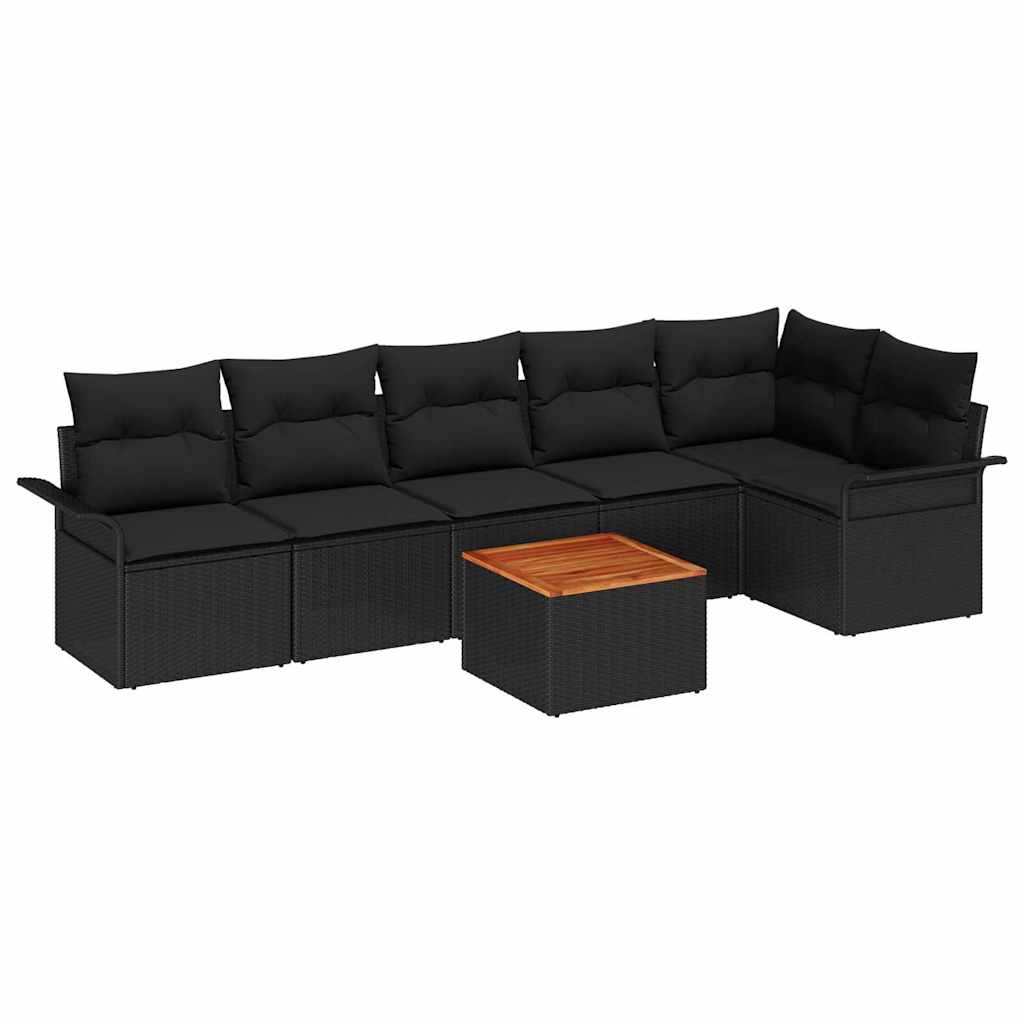 7 piece garden sofa set with cushions black poly rattan