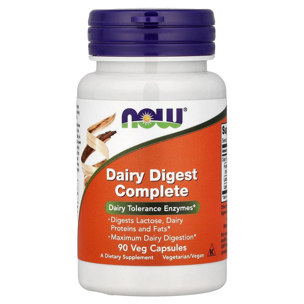 NOW Foods Dairy Digest Complete Veggie Capsules, 90 Counts